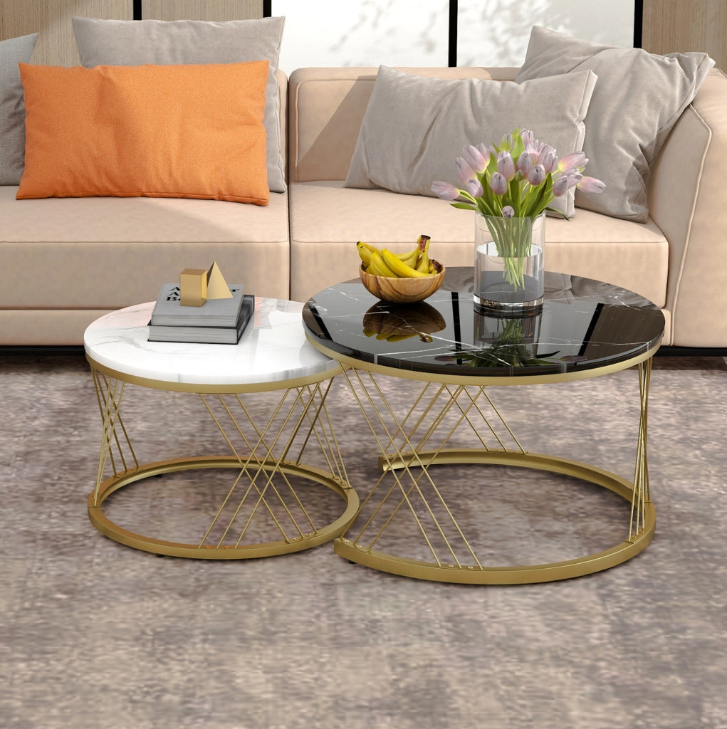 TAVOLINO DA CAFFÈ NESTING Set da 2 pezzi 70x70x45 cm MDF Nero