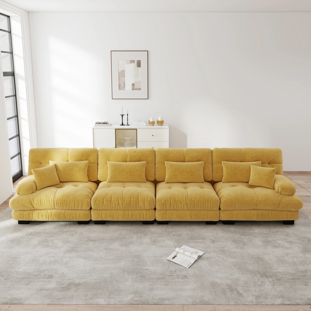 Divano Angolare Modulare 4 Posti con Chaise Longue ¨C Xylo ¨C Chenille Giallo