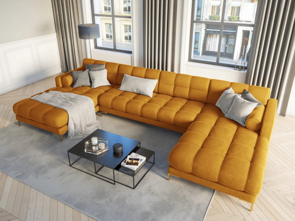 Cosmopolitan Design - Divano panoramico "Bali" 7 posti in velluto giallo 