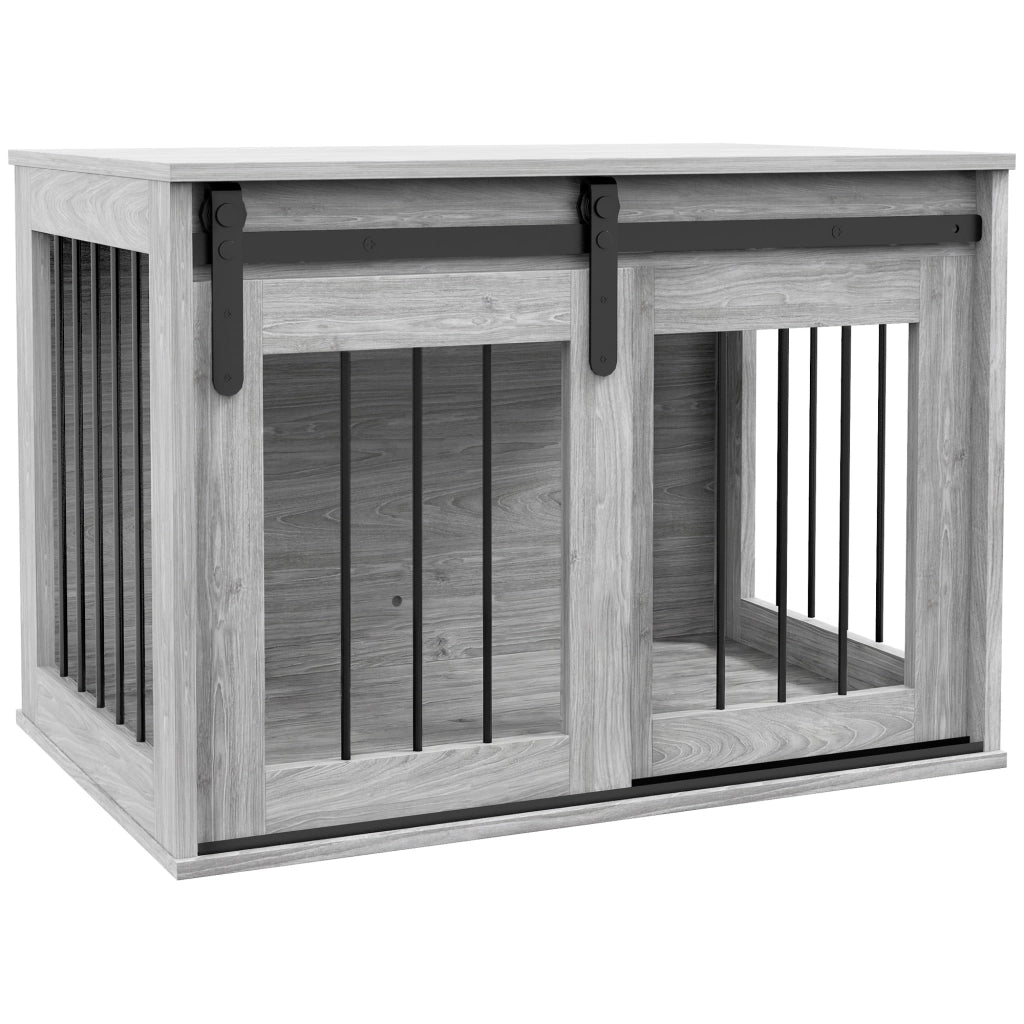 Gabbia per Cani da Interno con Porta Scorrevole in Acciaio ed Effetto Legno Mobiletto Cuccia Pratico per Casa 57H x 80L x 54l cm