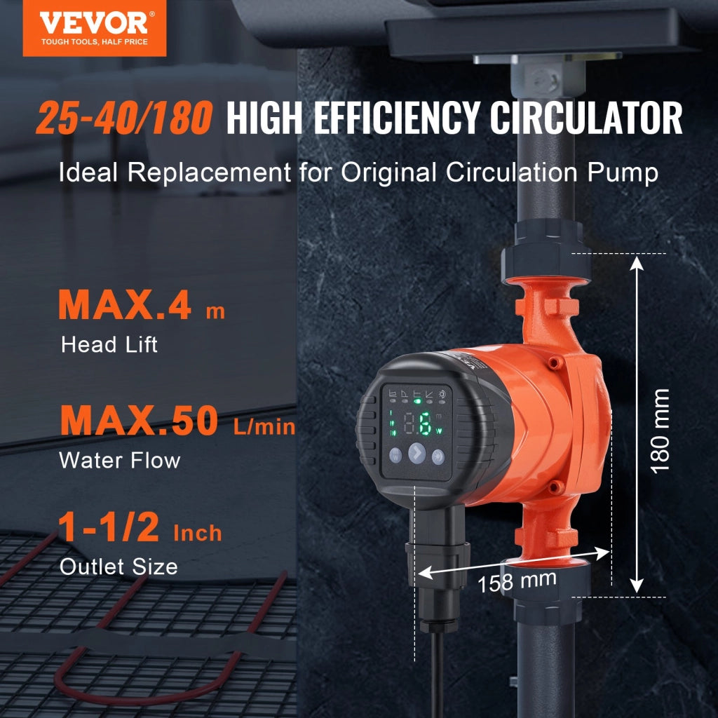 Pompa di Circolazione per Acqua Calda LPS25-4BP-180 ECM 220V 22W in Ghisa Prevalenza 4m Portata 50L/min Filettatura 1-1/2" Silenziosa