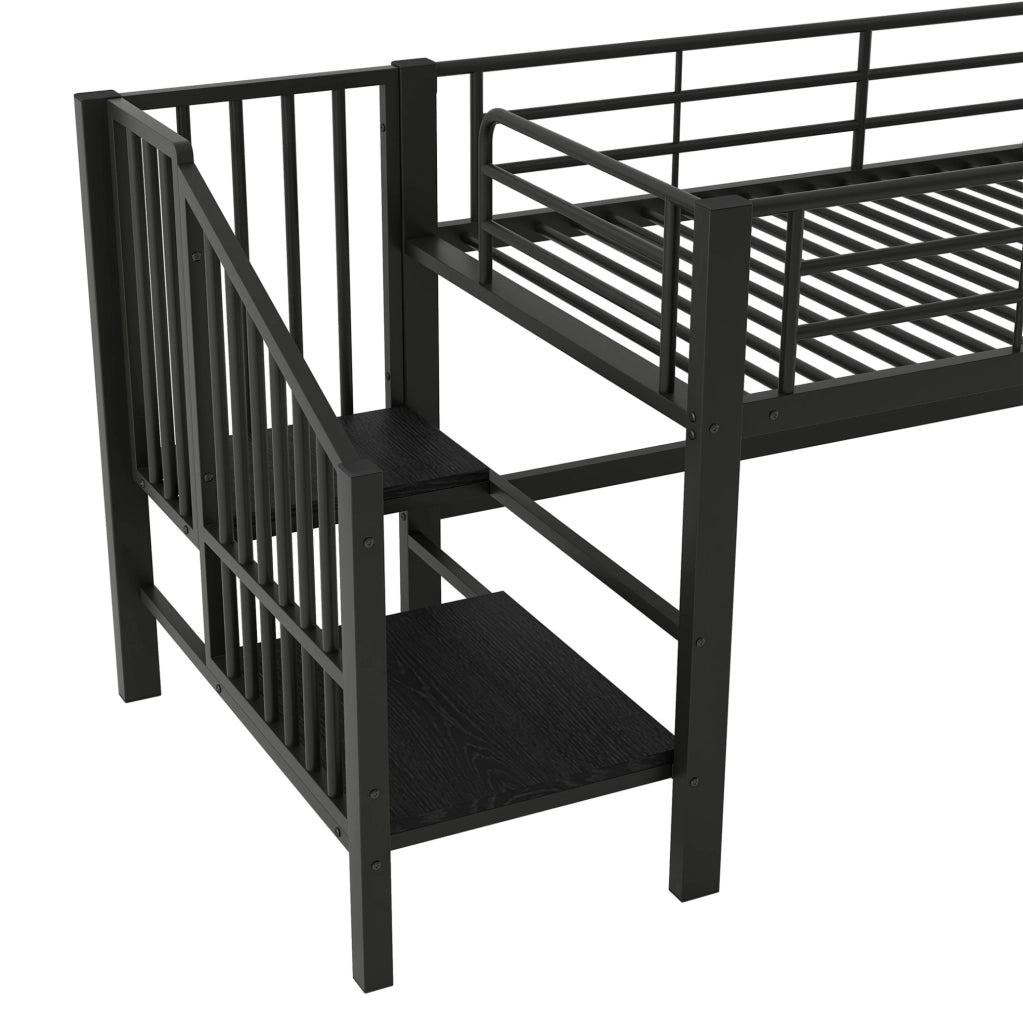 Letto a soppalco basso 90x200 cm con scala contenitore; nero