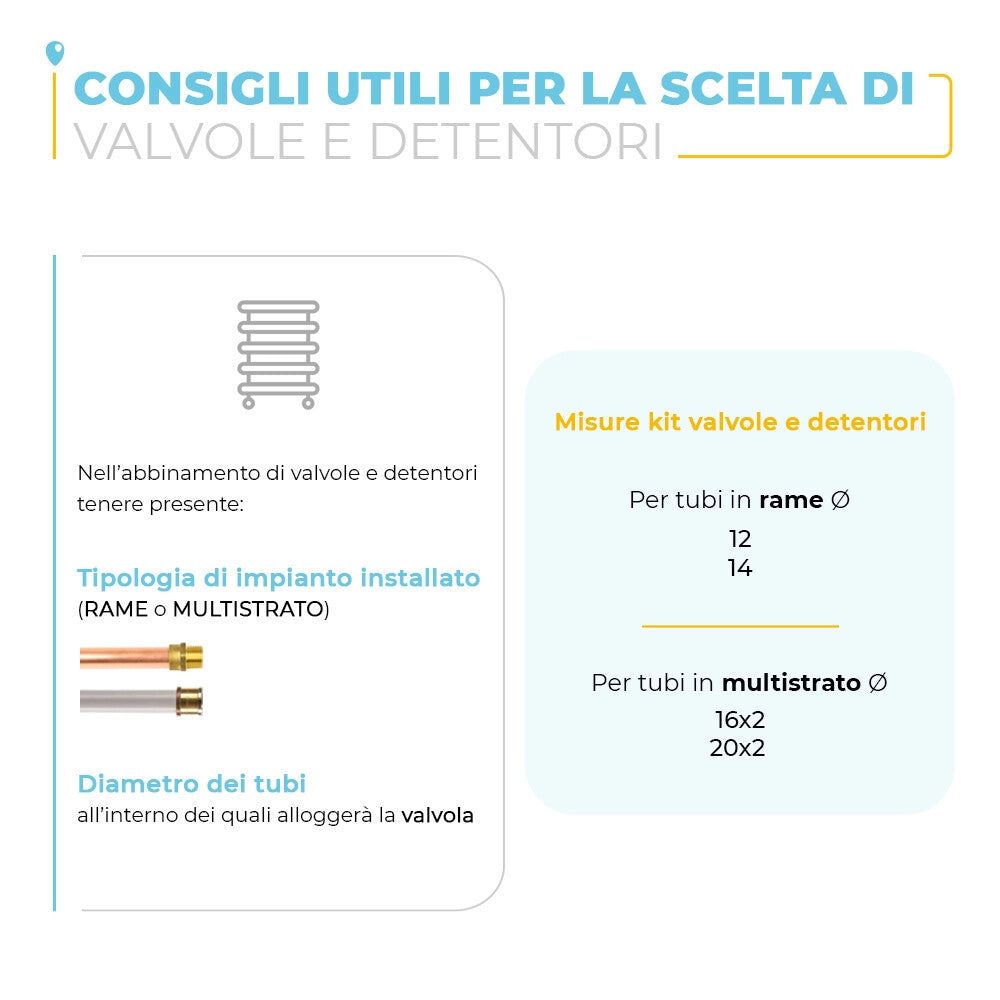 Kit valvole e detentore raccordo multi 16x2 mm in acciaio cromo