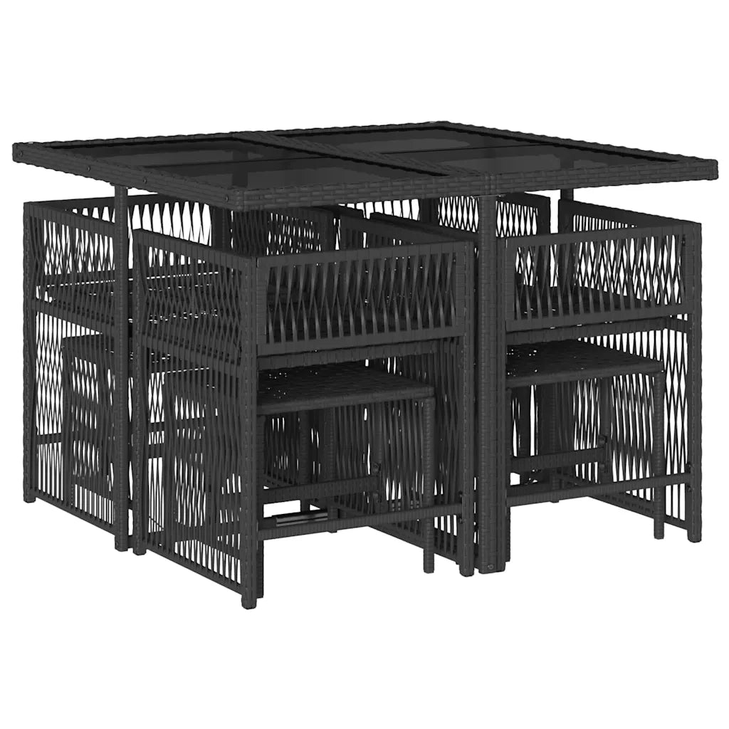 Set da Pranzo da Giardino 9 pz con Cuscini Nero in Polyrattan 3211675