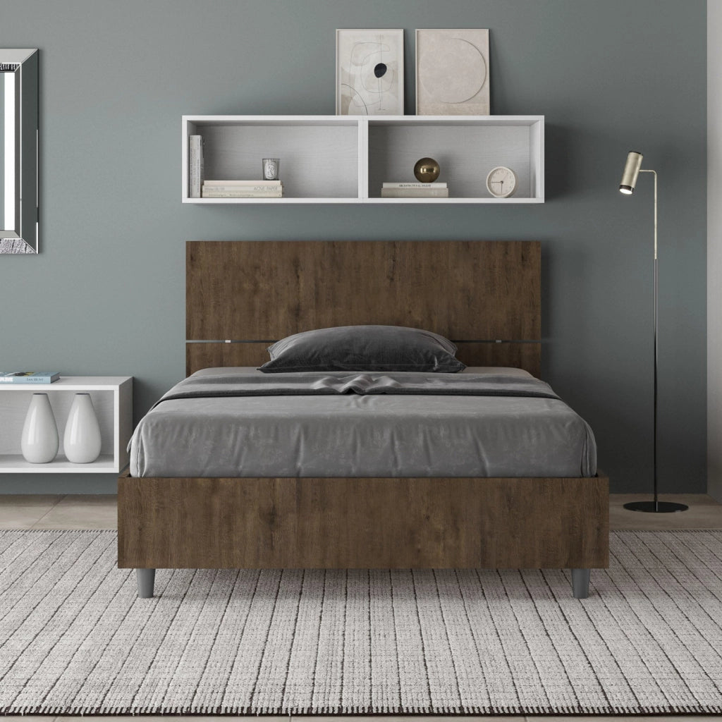 Letto 1 Piazza e Mezzo 120x190 cm con Rete Demas Testata Dritta Noce