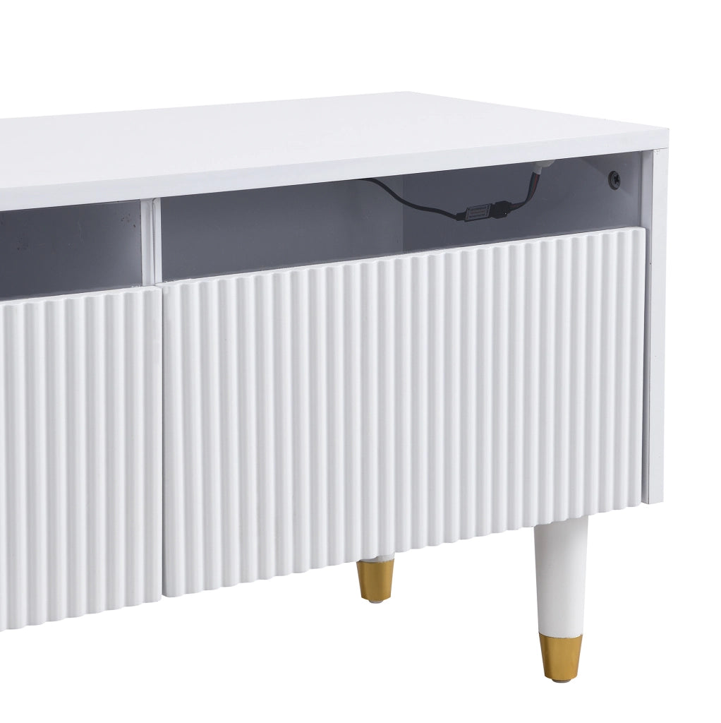 Mobile TV 178x35x45 cm con 4 cassetti e passacavi in MDF e acrilico bianco
