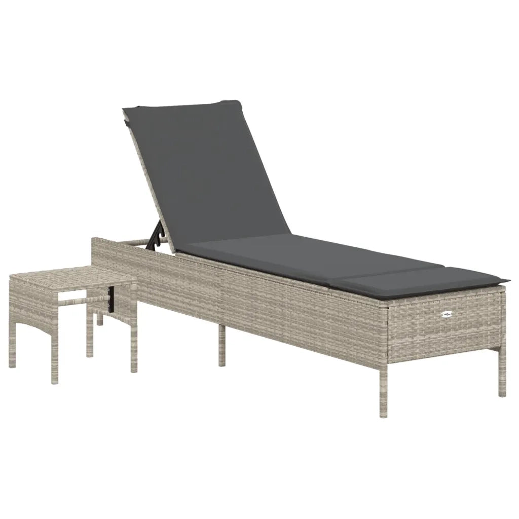 Lettino con Tavolo e Cuscino Grigio Chiaro in Polyrattan 4002733