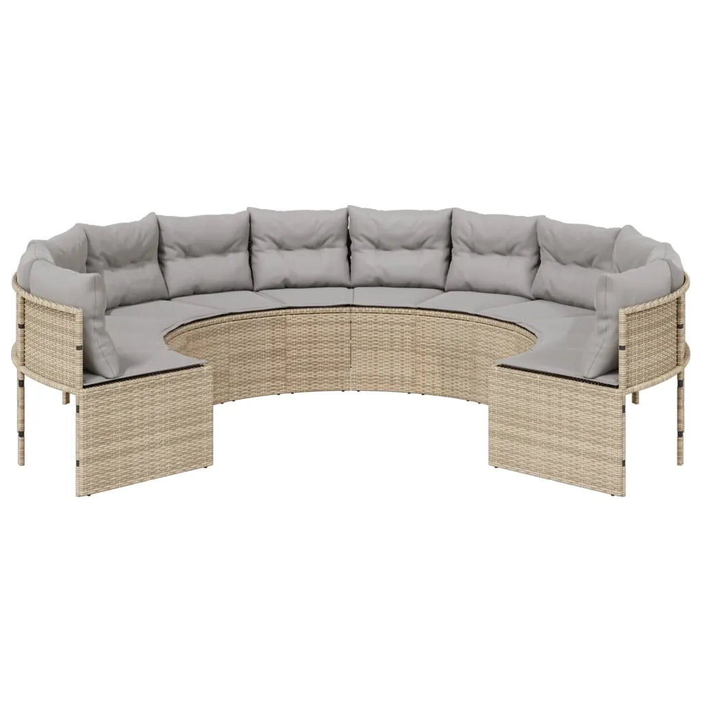 Divano da Giardino con Cuscini Circolare Beige in Polyrattan 3318542