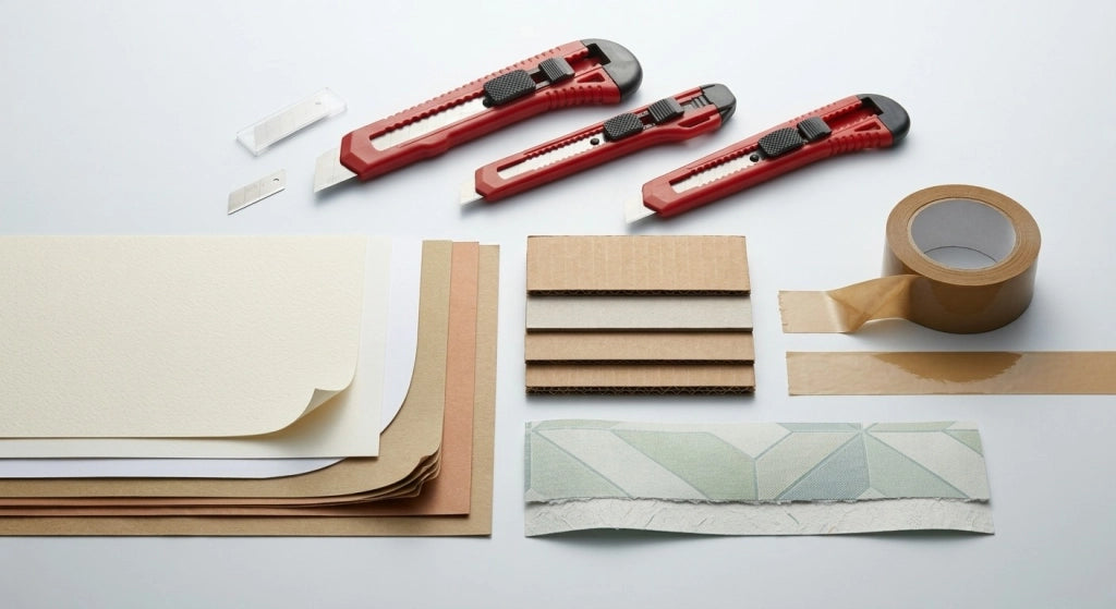 Set 3 Cutter Professionali con Lama Spezzabile e Blocco Sicurezza – Taglierini Multiuso Rossi e Neri per Carta, Carton