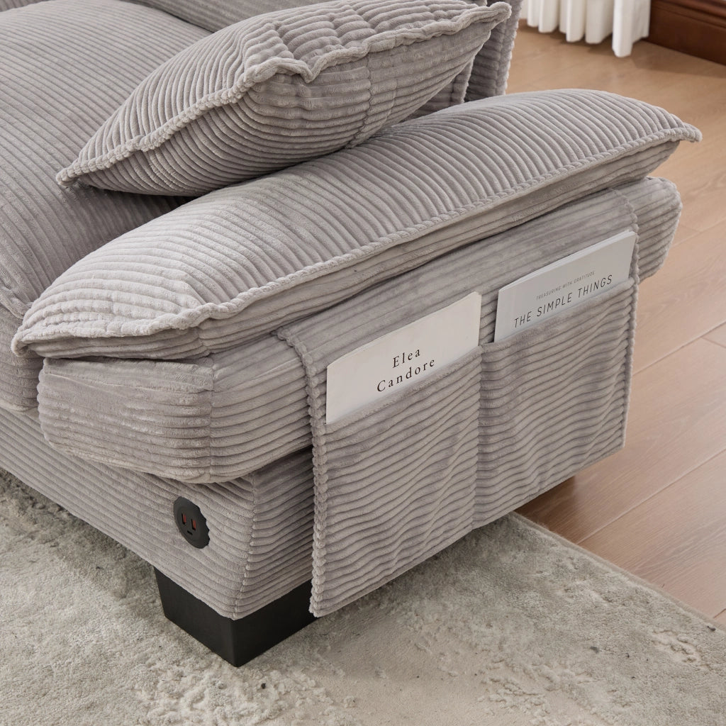 Divano 2 Posti con Poggiapiedi in Tessuto ¨C MINIMAL ¨C Grigio Chiaro