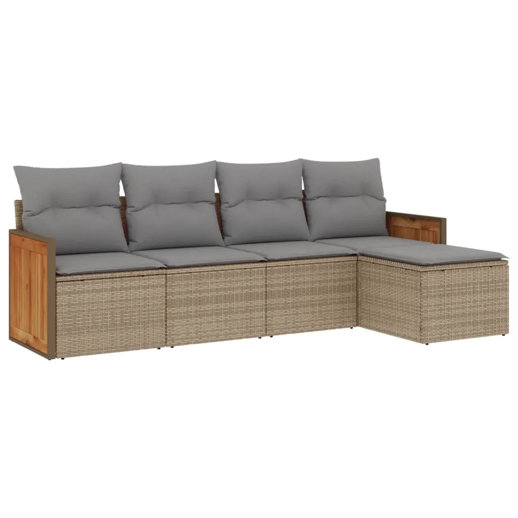 Set Divano da Giardino 5 pz con Cuscini Beige in Polyrattan 3227599