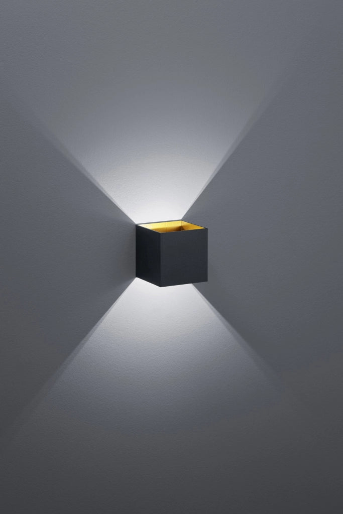 Applique Parete Interno Led Cubo Bi-direzionale Nero Oro Louis GD Trio