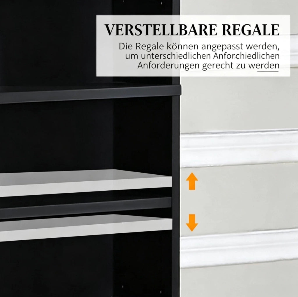 Scaffale Stand per Media in MDF Nero, Capiente per CD e DVD, 102x23,5x195 cm
