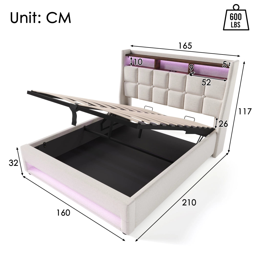 Letto matrimoniale imbottito 160x200 con materasso incluso e LED