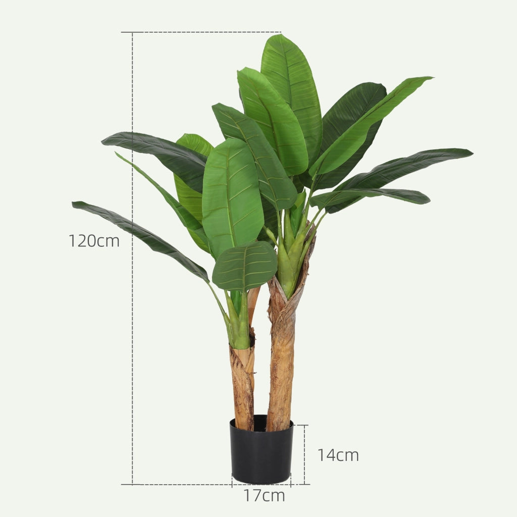 Pianta Artificiale di Banano 120 H cm per Interni con Vaso Nero
