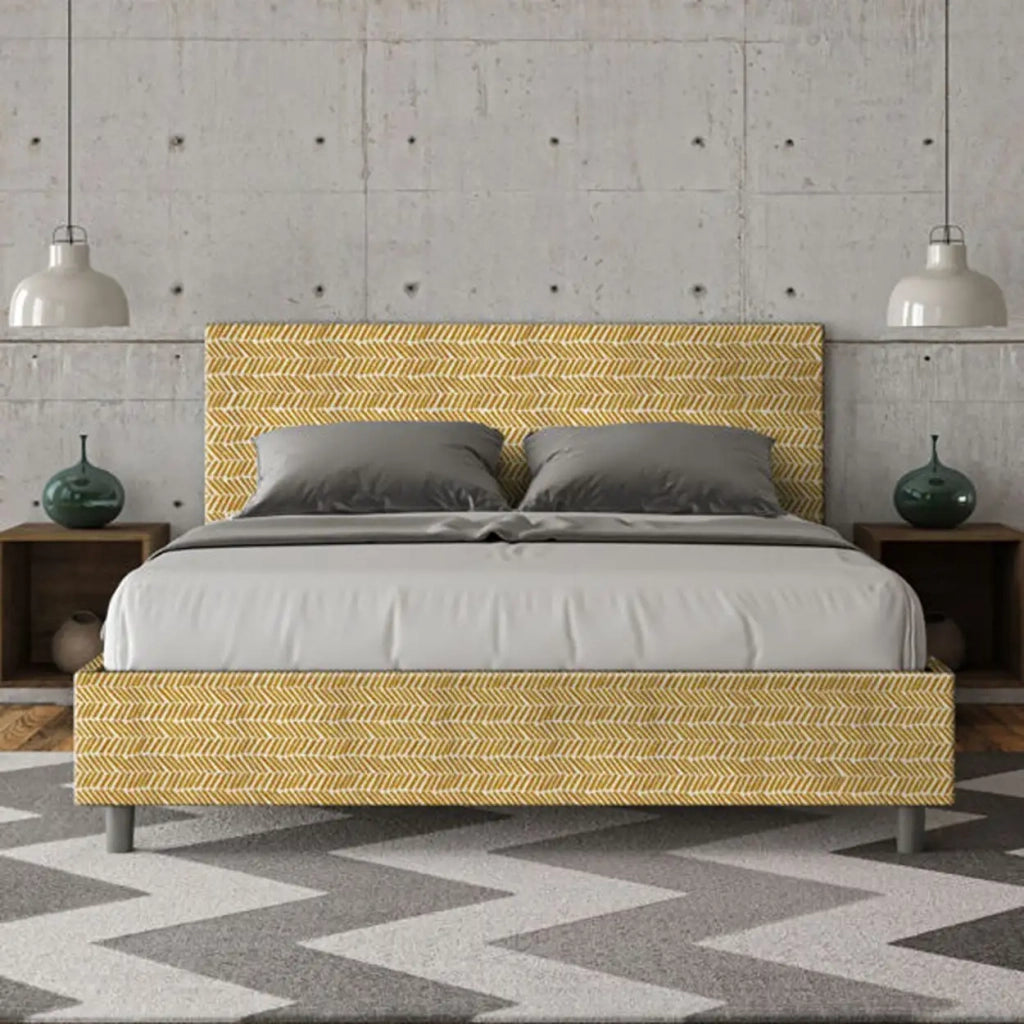 Letto matrimoniale contenitore imbottito 160x210 tessuto Aragona 3 giallo Adele