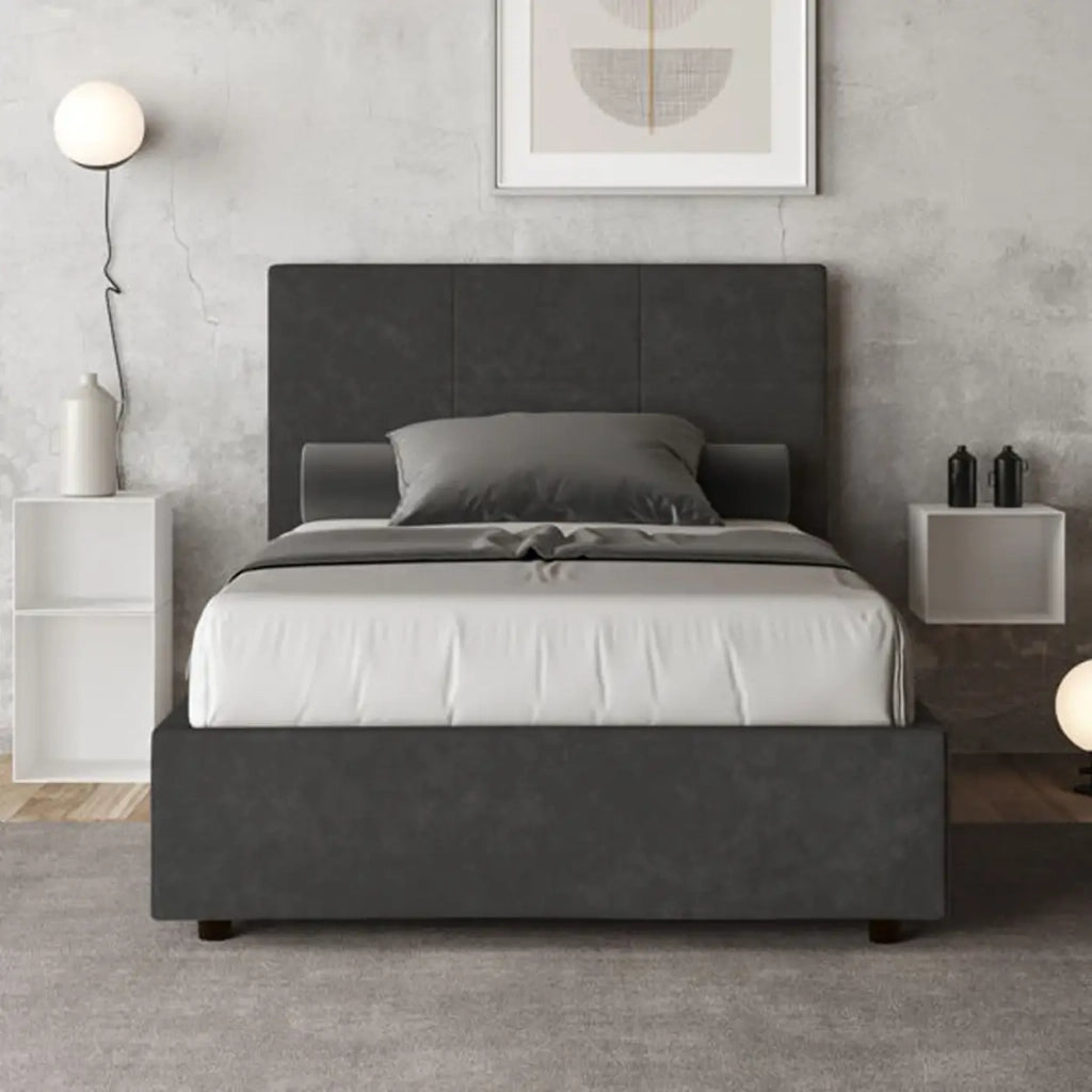 Letto una piazza e mezza senza rete imbottito 120x210 microfibra grigio Mika
