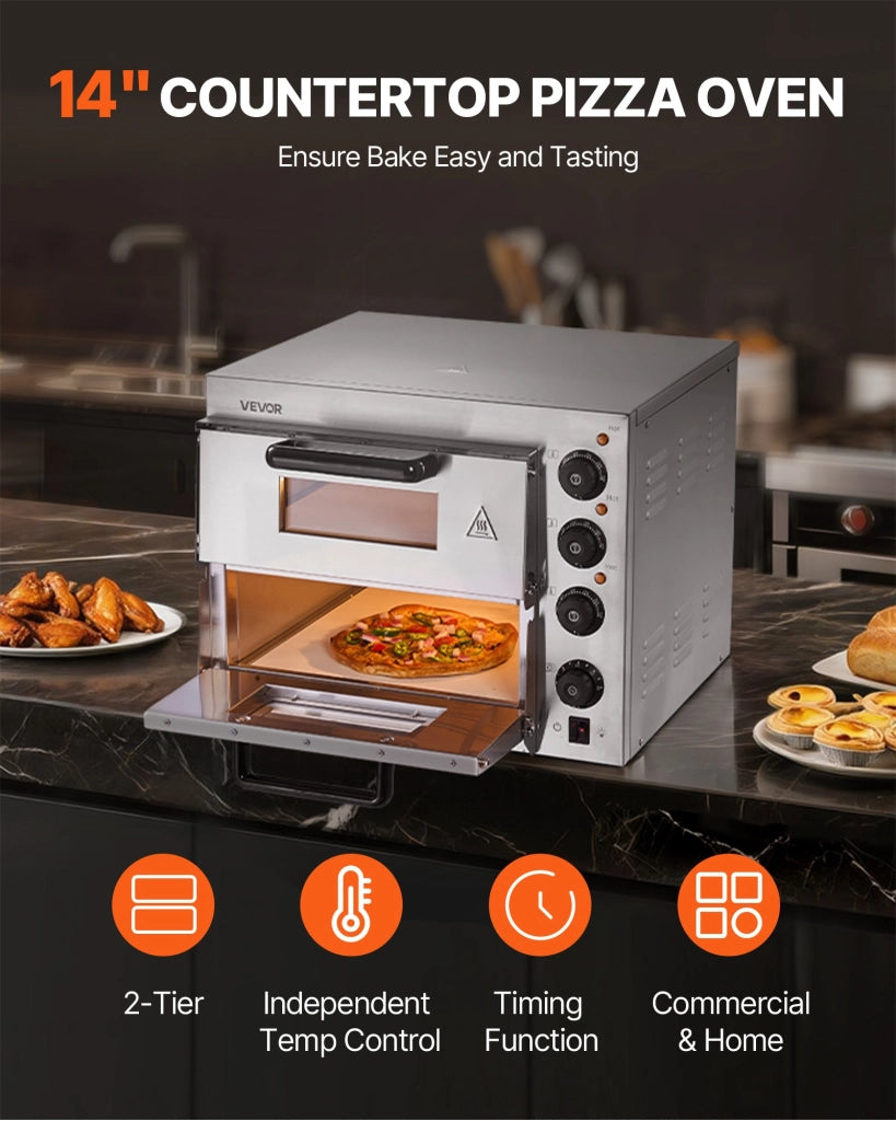 FY-1EP-2 Forno per pizza elettrico a doppio strato da 14" in acciaio inox con pietra, compatto e multifunzionale per uso professionale