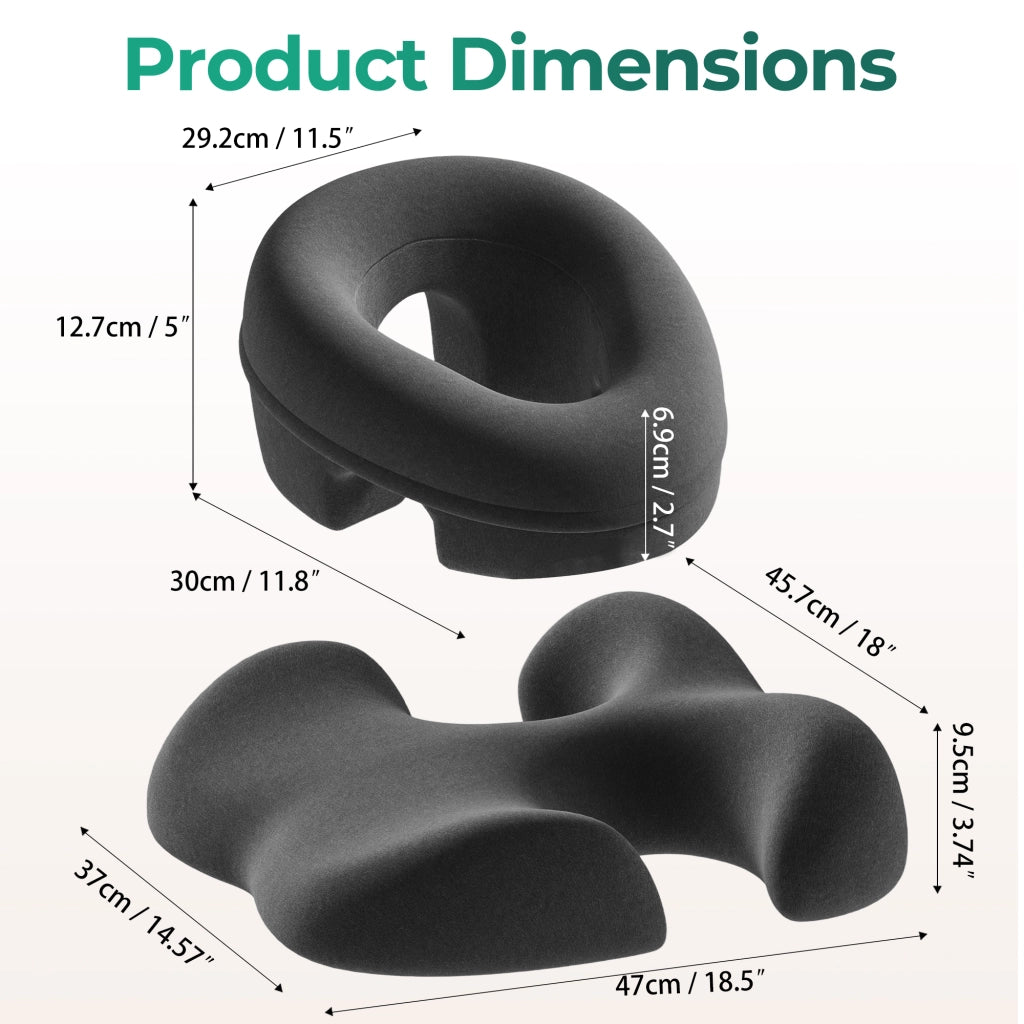Cuscino per posizione prona 2 pezzi con supporto viso e torace in schiuma memory grigio scuro per massaggi e riposo