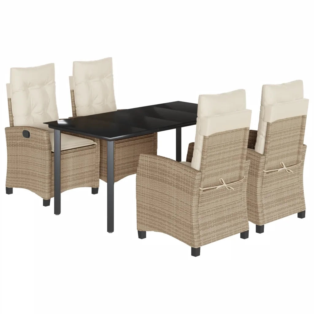 Set da Pranzo da Giardino 5 pz con Cuscini Beige in Polyrattan