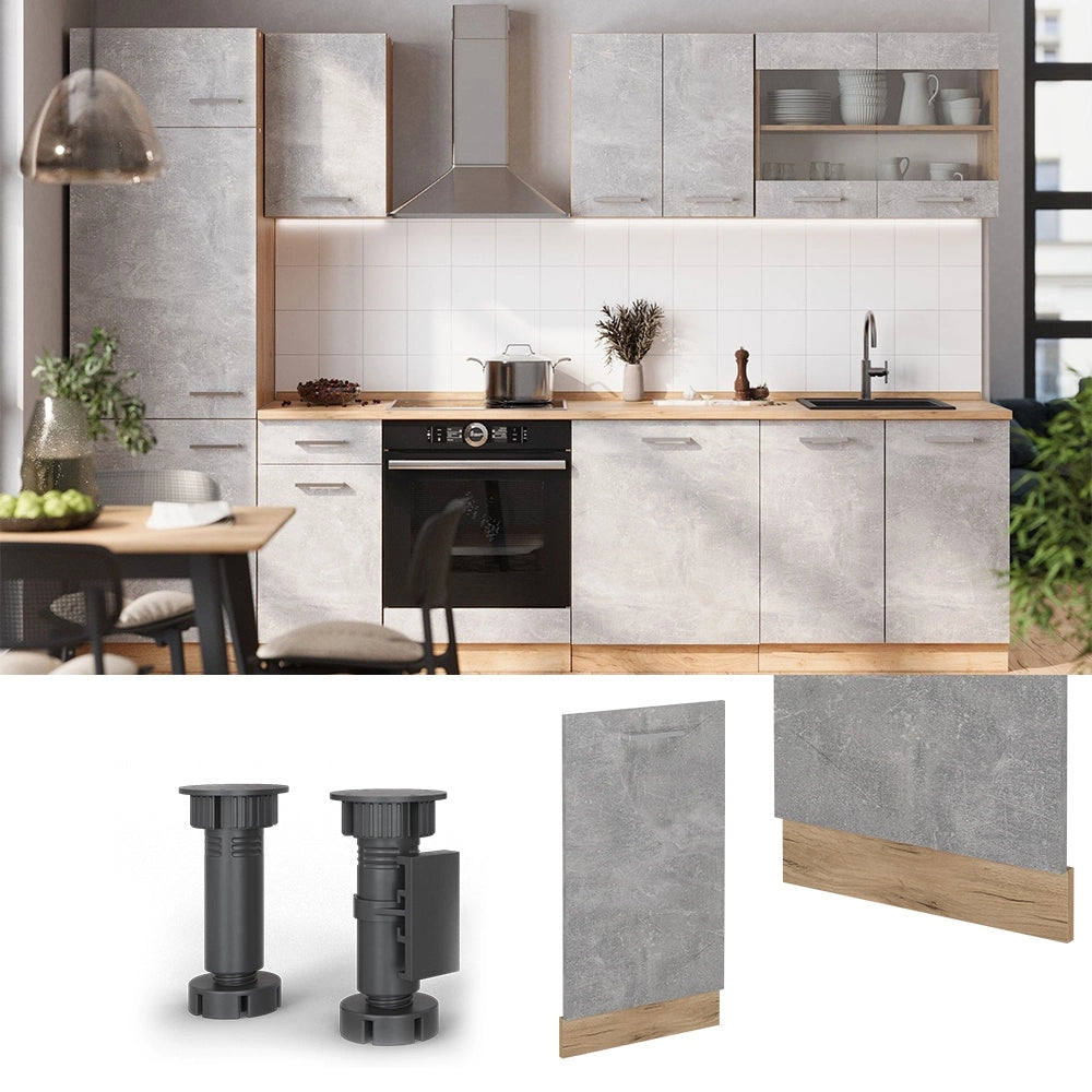 Pannello frontale della lavastoviglie R-Line Calcestruzzo/Rovere dorato 45 cm, PL Rovere Vicco