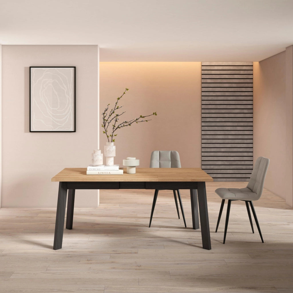 Tavolo da Pranzo, 168x90x74cm, Per 8 persone, Gambe in legno, colore Rovere e nero RF2900