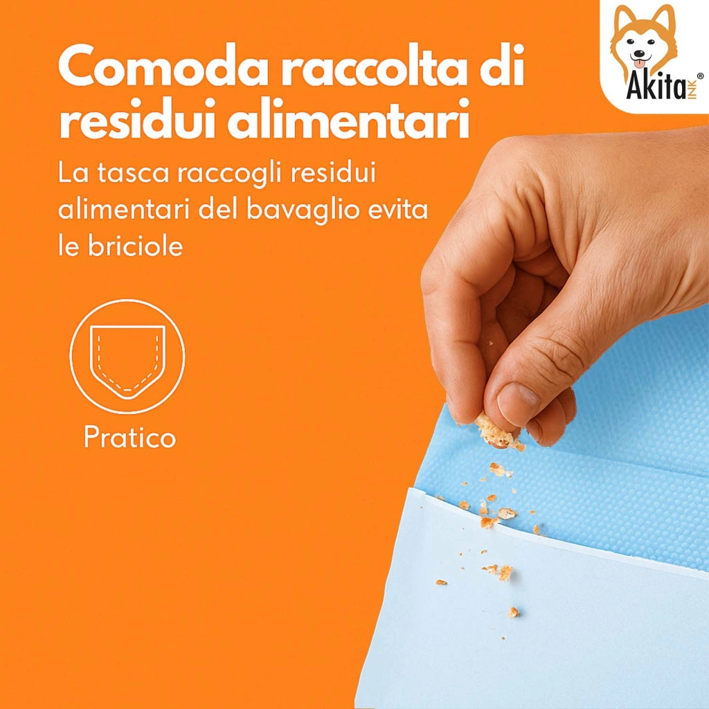 Akitaink Bavagli Monouso Impermeabili con Tasca 100Pz 68x37 cm