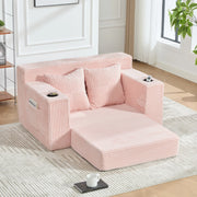 Divano due posti rosa 151 x 133 x 64 cm con cuscini e portabicchieri; velluto a coste