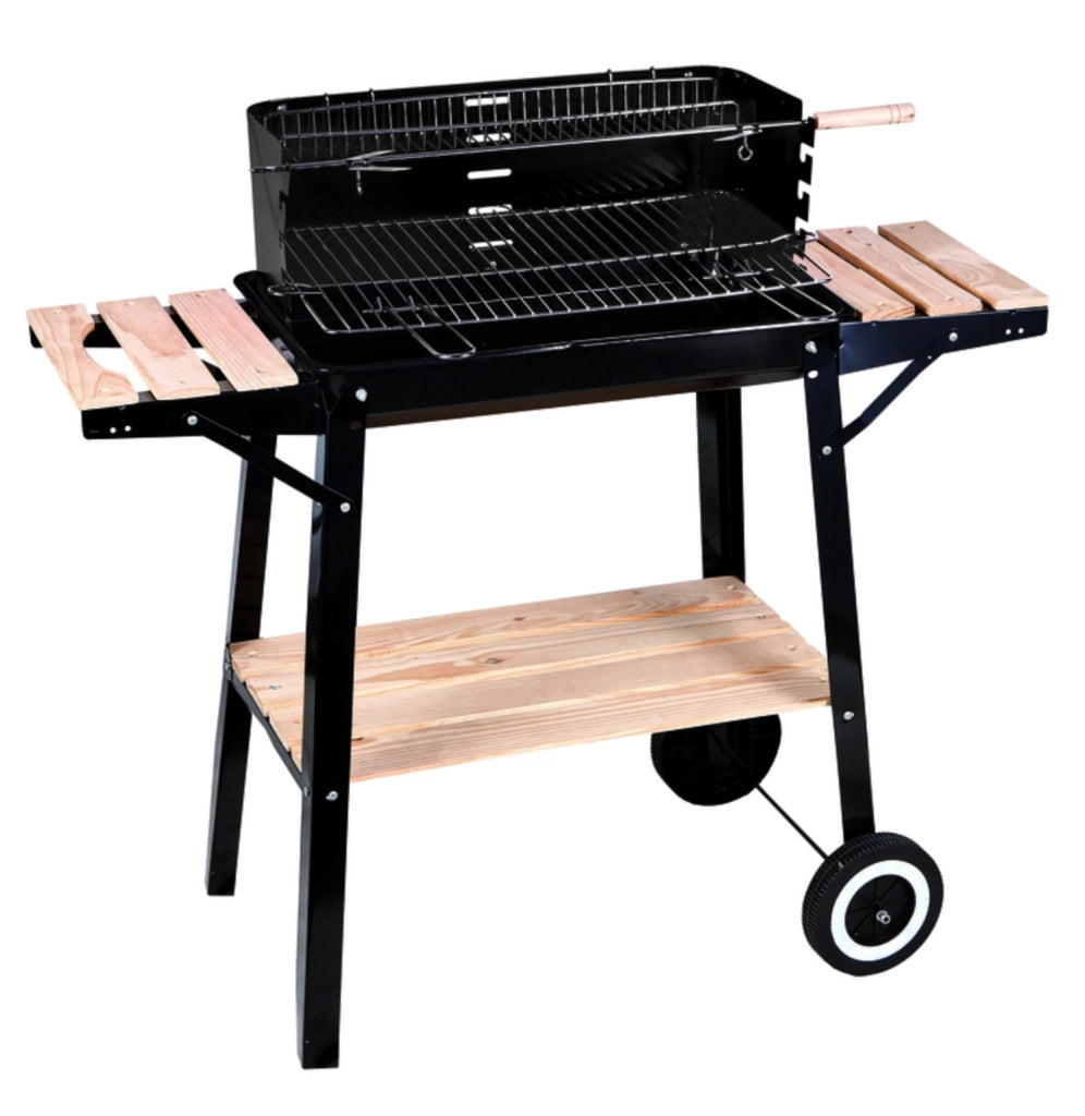 Barbecue rettangolare con mensole in legno