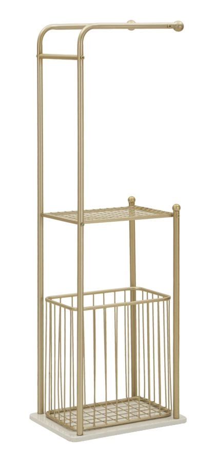Porta Asciugamani da Terra Root 40x30x122 cm in Metallo e Marmo Artificiale Oro e Bianco