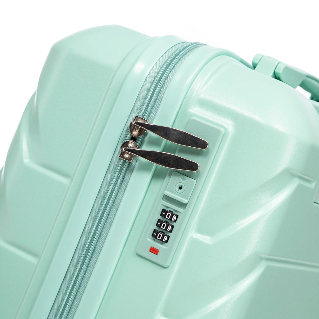Set valigie ABS 2 pezzi con spinner e combinazione, verde menta: 14"/19" + borsa cosmetica 14