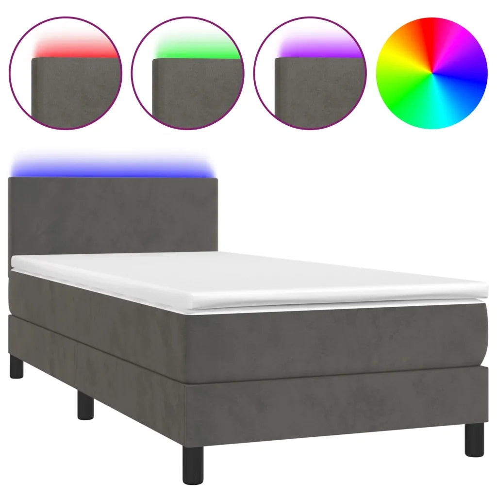 Letto a Molle con Materasso e LED Grigio Scuro 100x200 cm 3134268