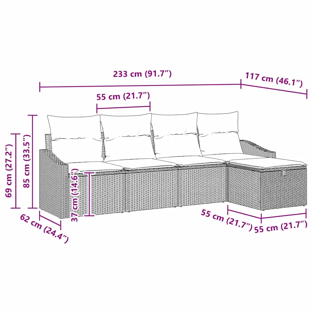 Set di divani con cuscino con archiviazione Nero polyrattan 3359256