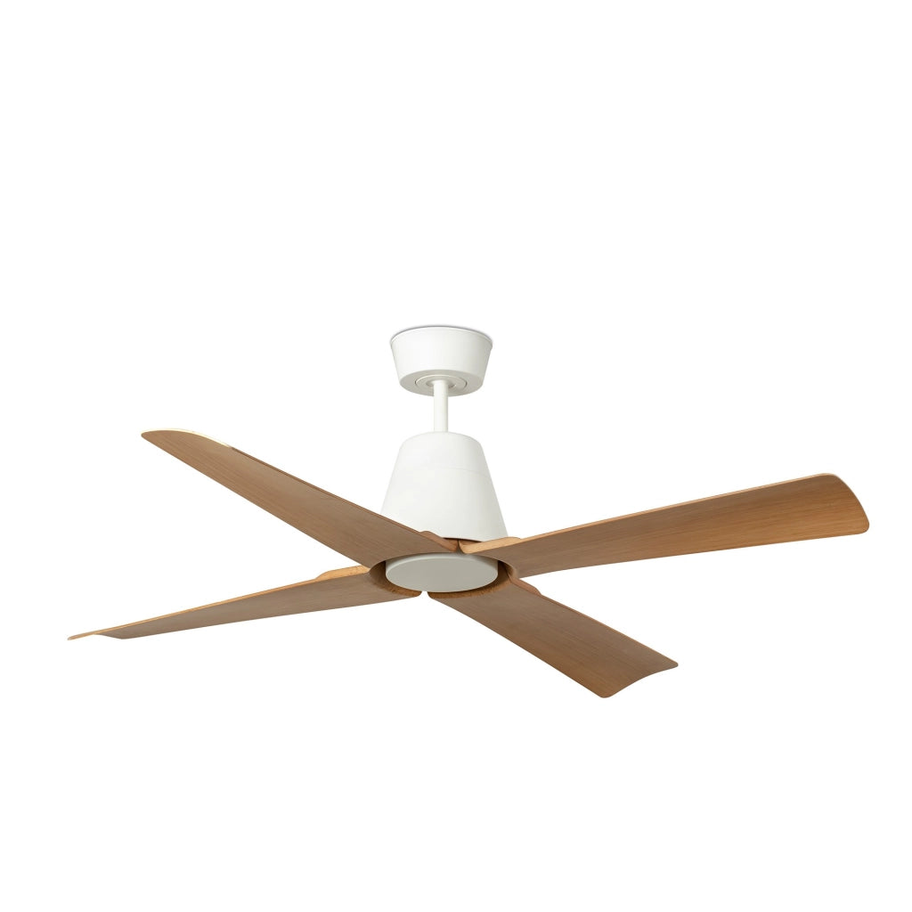 TYPHOON, Ventilatore senza Luce per Esterni, Faro Barcelona Colore: Bianco, Colore Pale: Acero