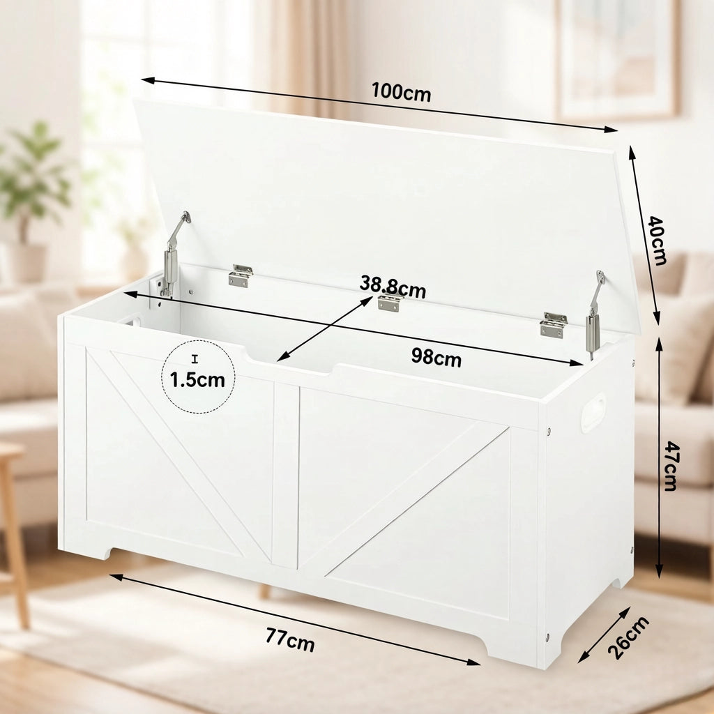 PANCA Contenitore 100x47x40 cm Legno Bianco