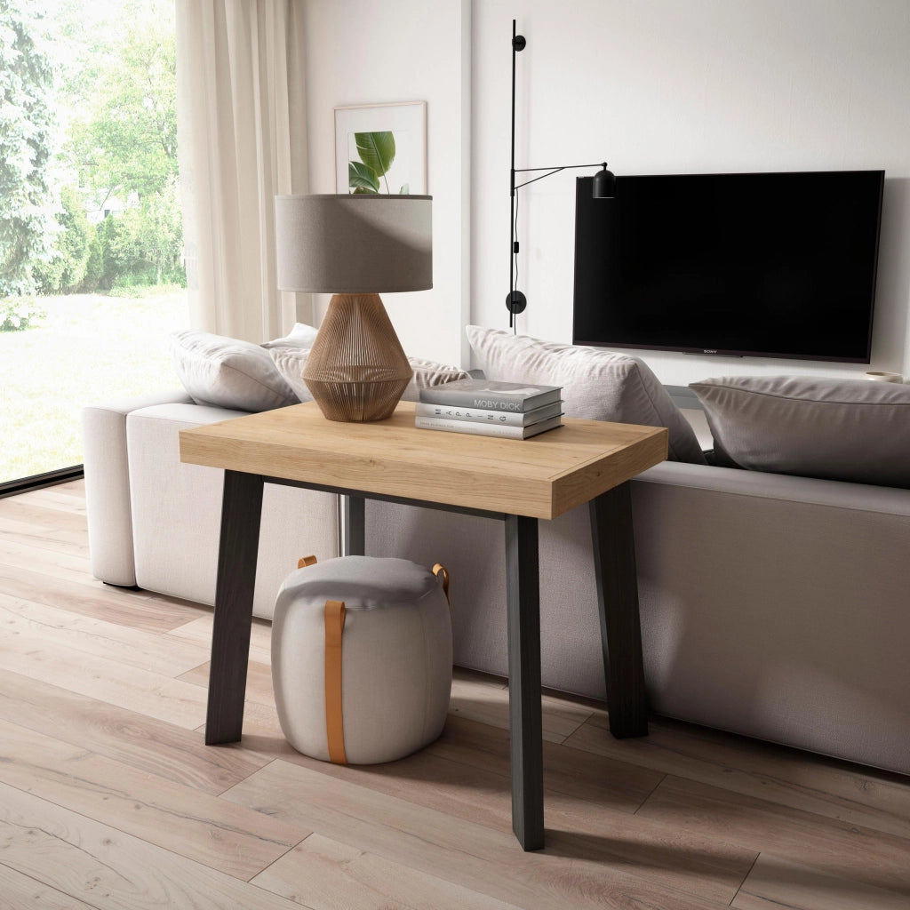 Consolle allungabile, 140x90x73cm, Per 6 persone, Gambe in legno, colore Rovere e nero RF3032