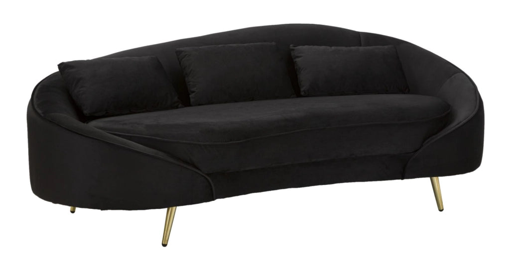 Divano 3 Posti Oslo con Cuscini Nero 185x84x68 cm in Eucalipto e Spugna e Poliestere e Metallo