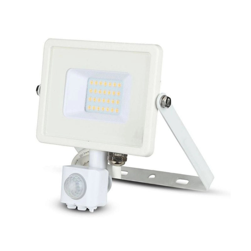 Faro Led Flood Light Slim 20W IP65 Neutro 4000K Carcassa Bianca con Sensore PIR di Movimento e Crepuscolare Chip Samsung SKU-449