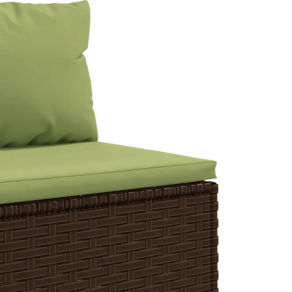 Set Divano da Giardino 3 pz con Cuscini Marrone in Polyrattan
