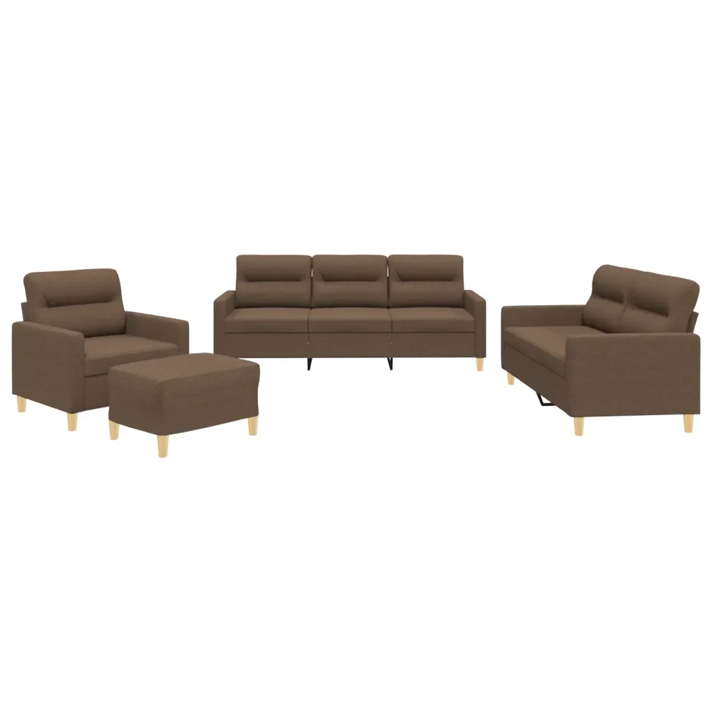 Set di Divani 4 pz con Cuscini Marrone in Tessuto