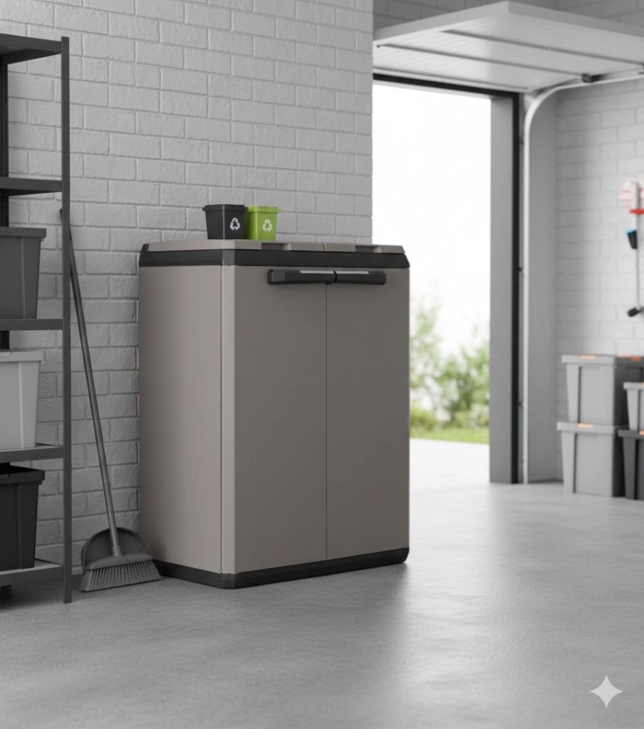 Armadio per Raccolta Differenziata 68x39x85 cm Keter Split Cabinet Basic Grigio