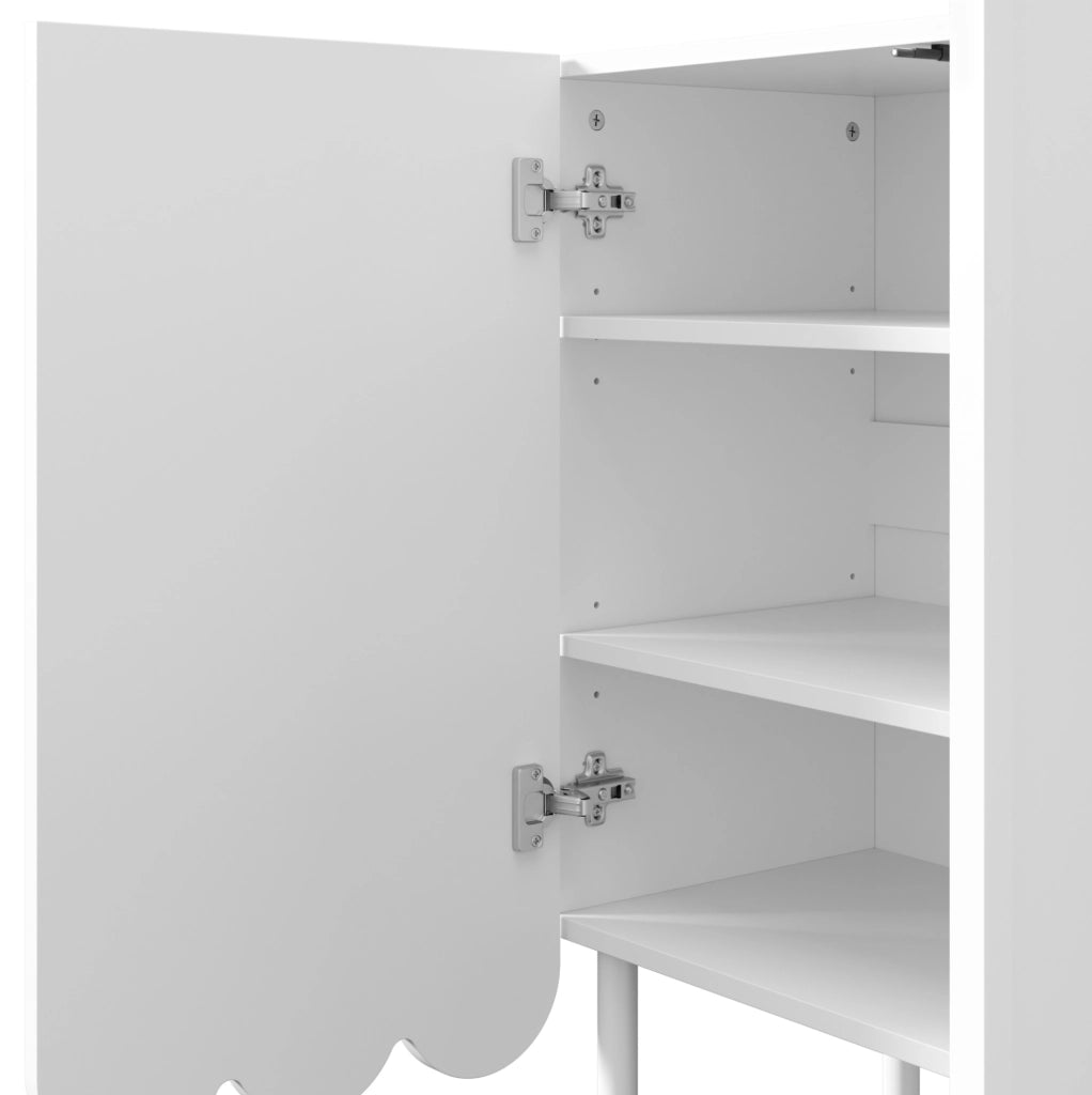 Credenza 120x35x80 cm con ante ondulate e ripiani regolabili in MDF bianco
