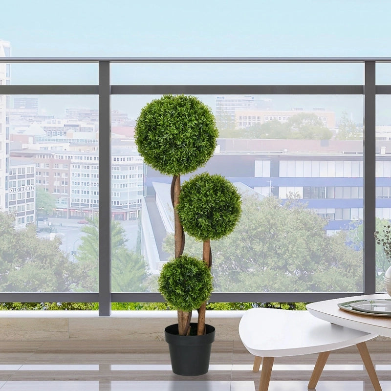 Pianta artificiale di bosso con 3 sfere 110 cm in polietilene verde con protezione UV per interni ed esterni
