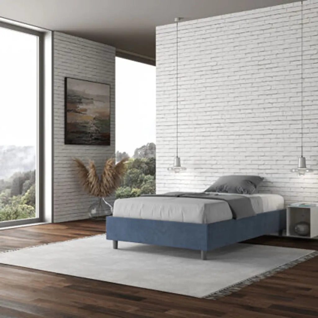 Letto una piazza e mezza contenitore imbottito 120x190 microfibra blu Azelia