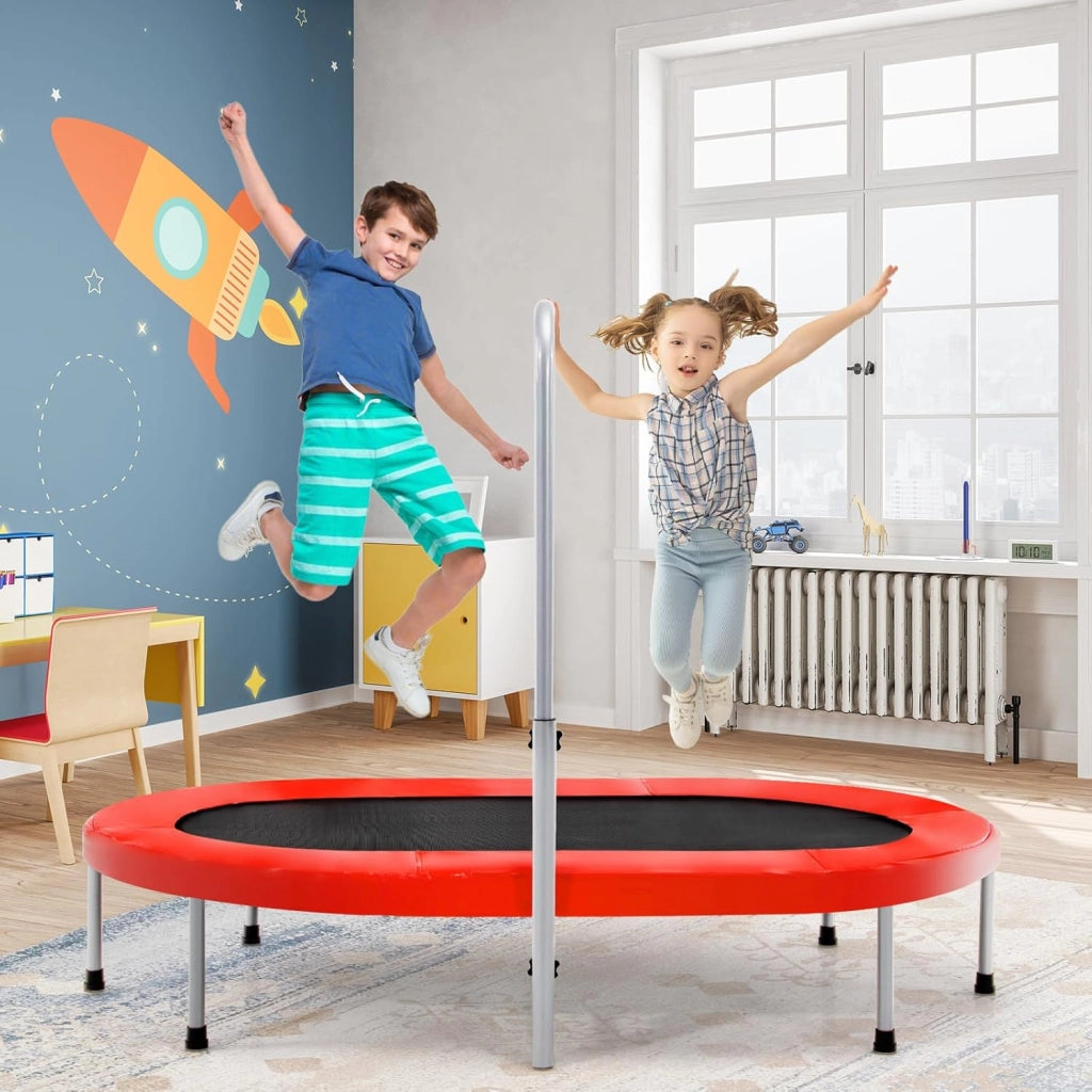 Trampolino Elastico da Interno ed Esterno, Tappetino Elastico Pieghevole per Adulti e Bambini con Maniglia Regolabile, Molle e Cuscinetto di Sicurezza, Trampolino Ovale per 2 Persone
