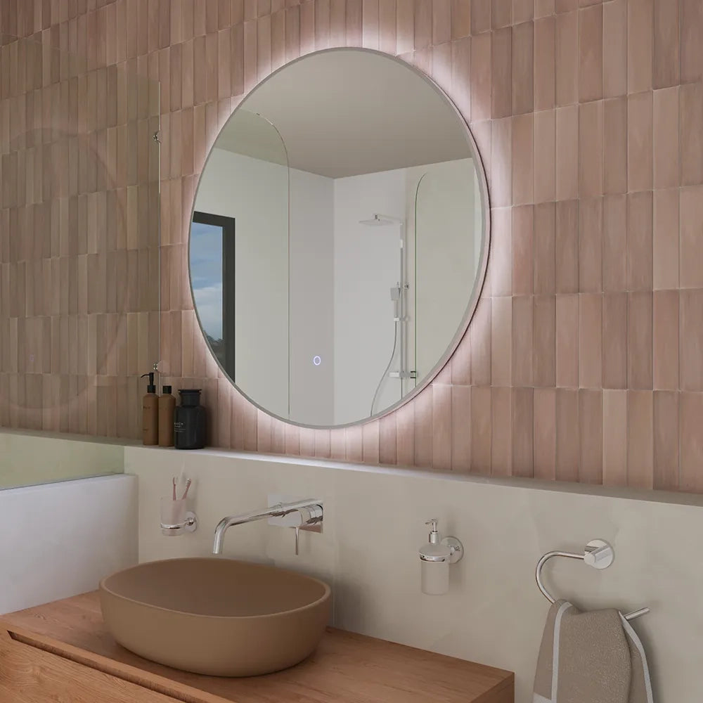 Specchio led tondo Ø 80  cm cornice bianco opaco retroilluminato touch screen luce calda/fredda