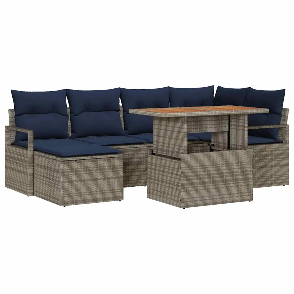 Set da Pranzo per Giardino con cuscino 7 pcs Grigio e Blu Navy 3349737