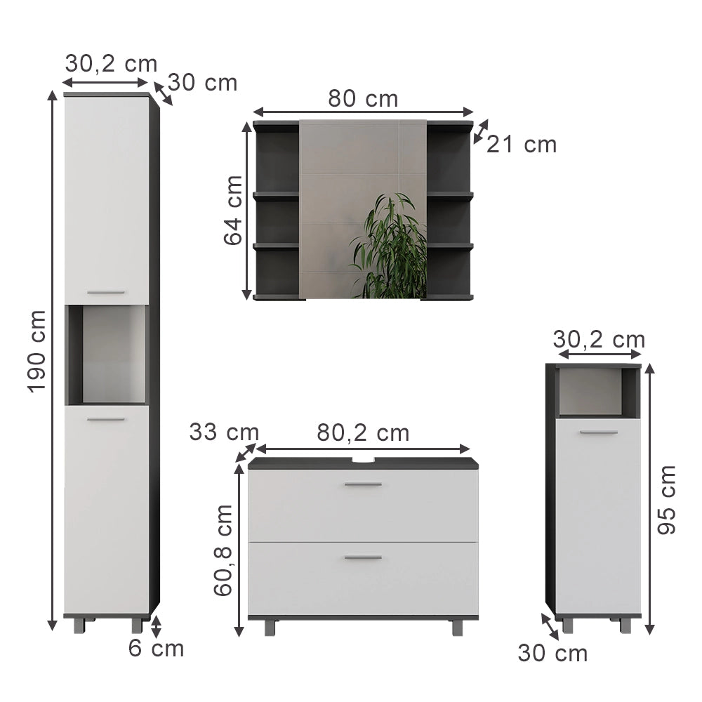 Vicco Set di mobili da bagno Antracite/bianco 4 parti