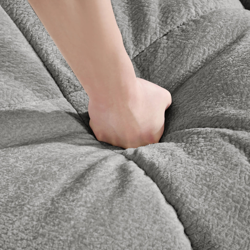 Divano dritto 2 posti modulare con cuscini trapuntati in Chenille, Grigio Chiaro