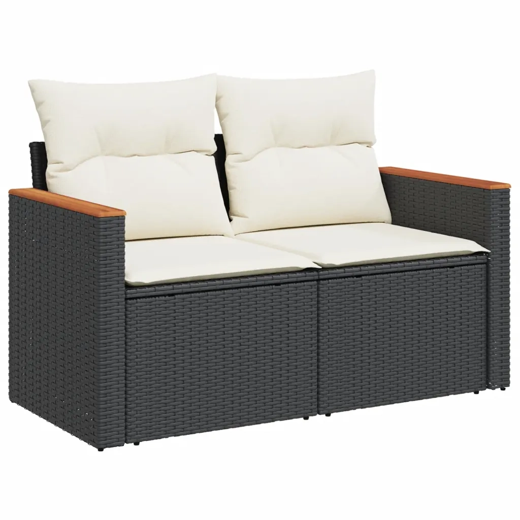 Set Divani da Giardino 10pz con Cuscini in Polyrattan Nero 3226378